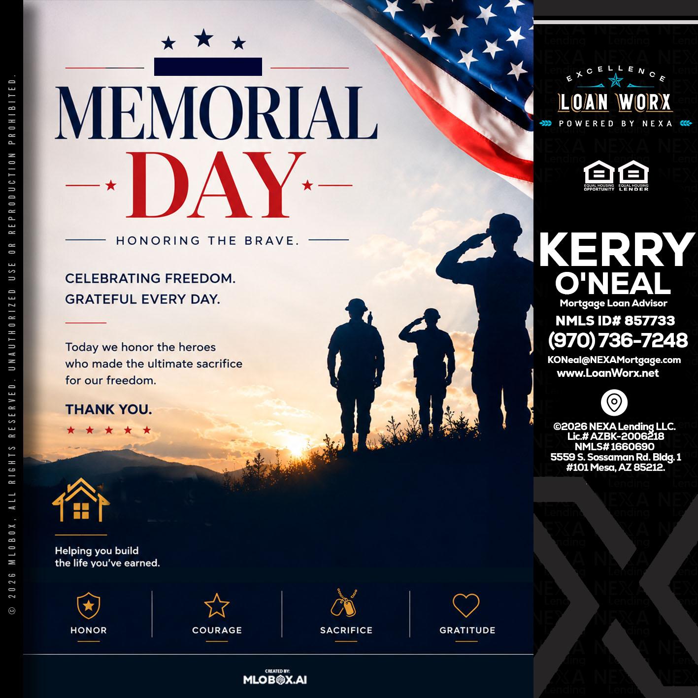 MEMORIAL DAY - Kerry ONeal -Mortgage Loan Advisor